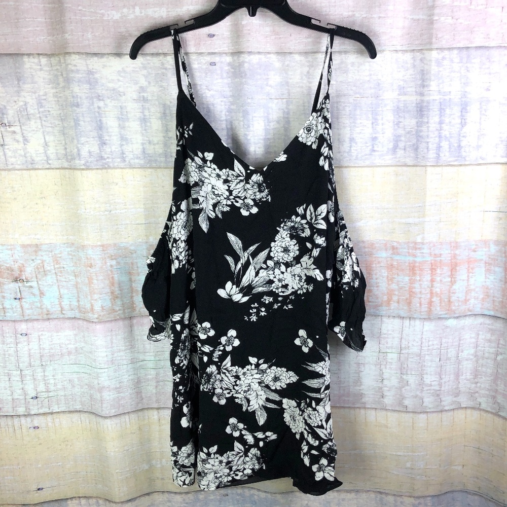 The Vanity Room Floral V-Neck Cold Shoulder Dress